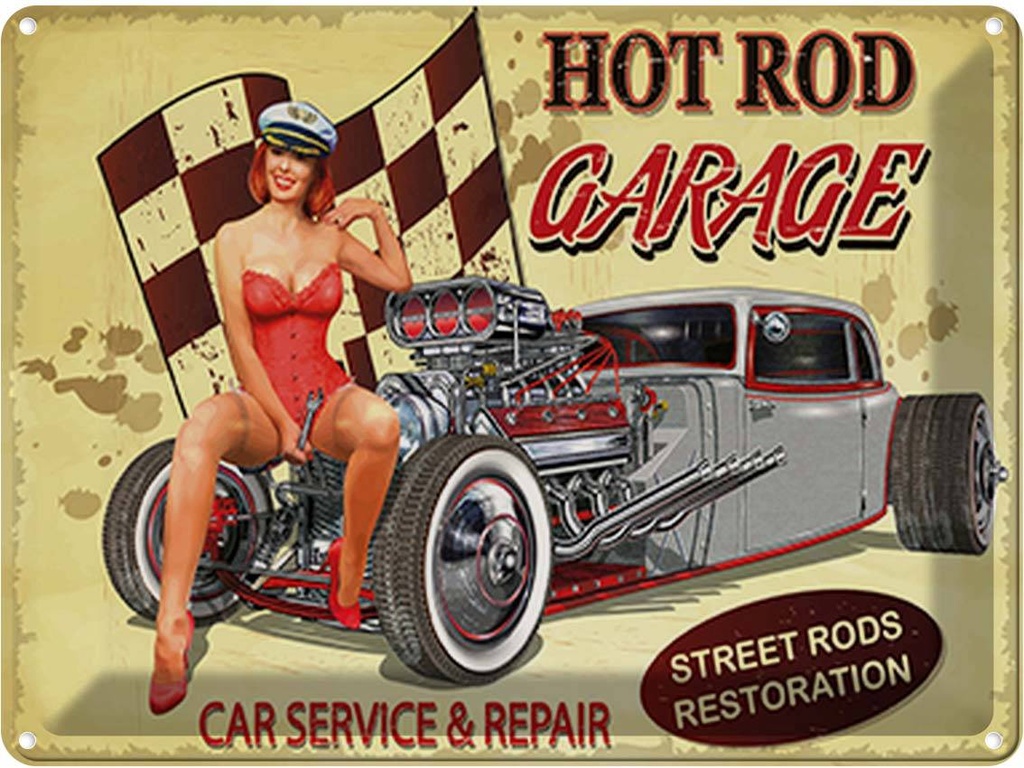 [LA-118782] Blechschild 30x40 cm Hoit Rod Garage Service Auto Werkstatt