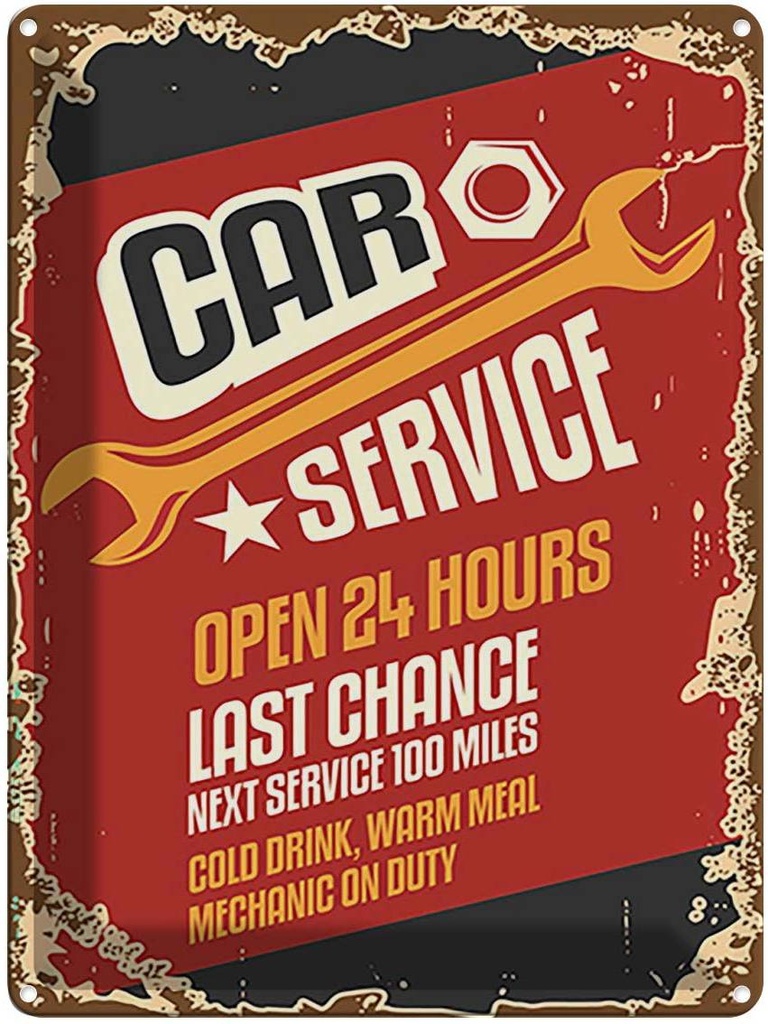 [LA-118806] Blechschild 40x30 cm Car Service open 24 hours Auto Garage Werkstatt