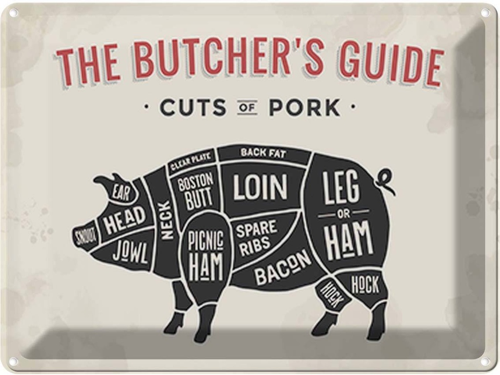 [LA-118811] Blechschild 30x40 cm Pork cuts Metzgerei Fliesch Hofladen Marktstand Laden