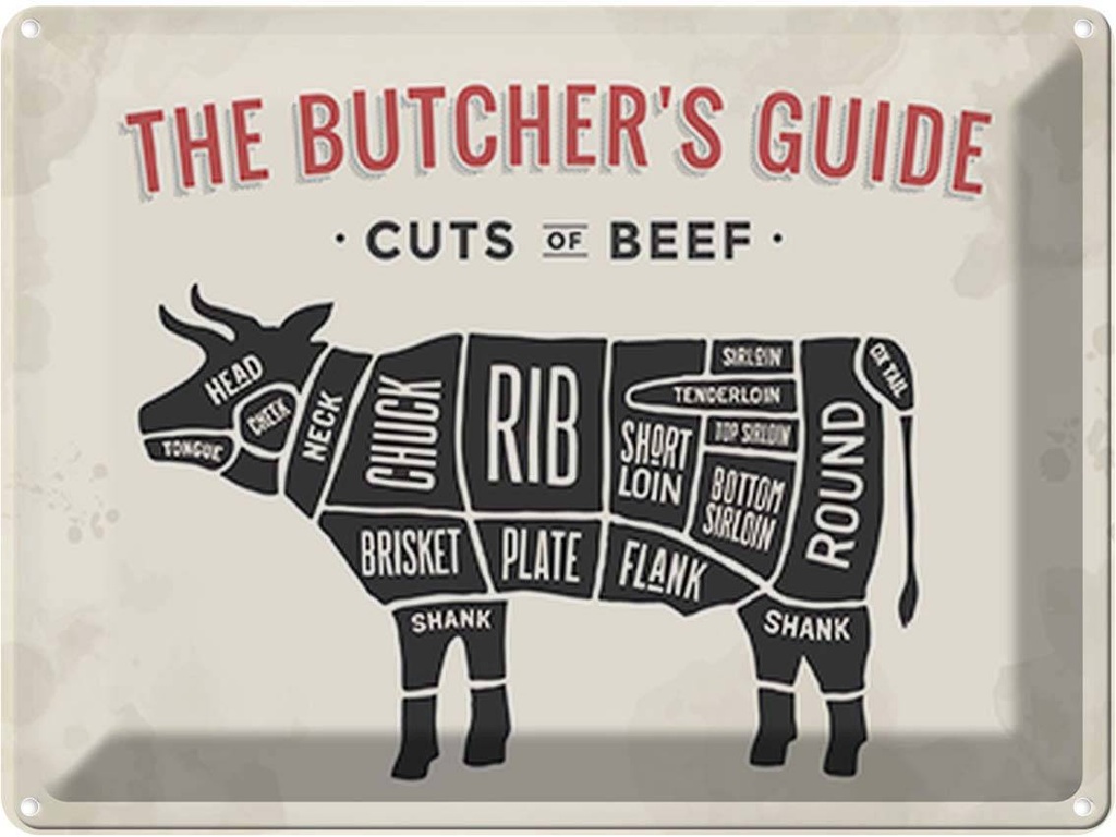 [LA-118812] Blechschild 30x40 cm Beef cuts Fleisch Metzgerei Hofladen Marktstand Laden