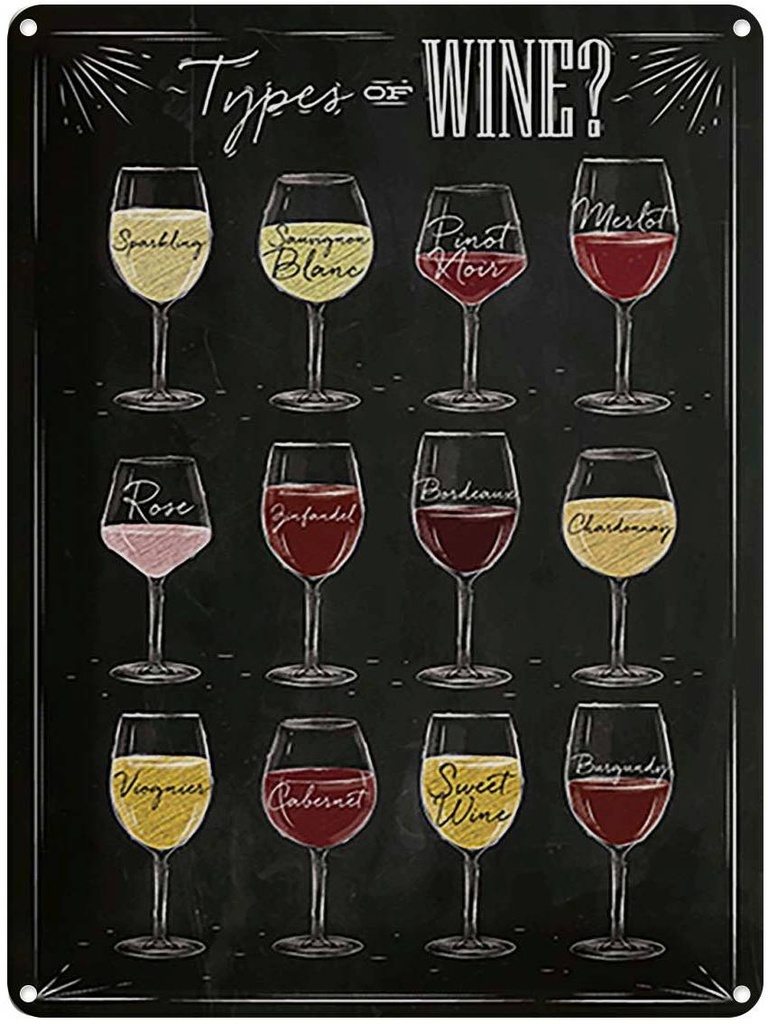 [LA-118833] Blechschild 40x30 cm Types of Alkohol wine Merlot Rose Essen Trinken Bar Club