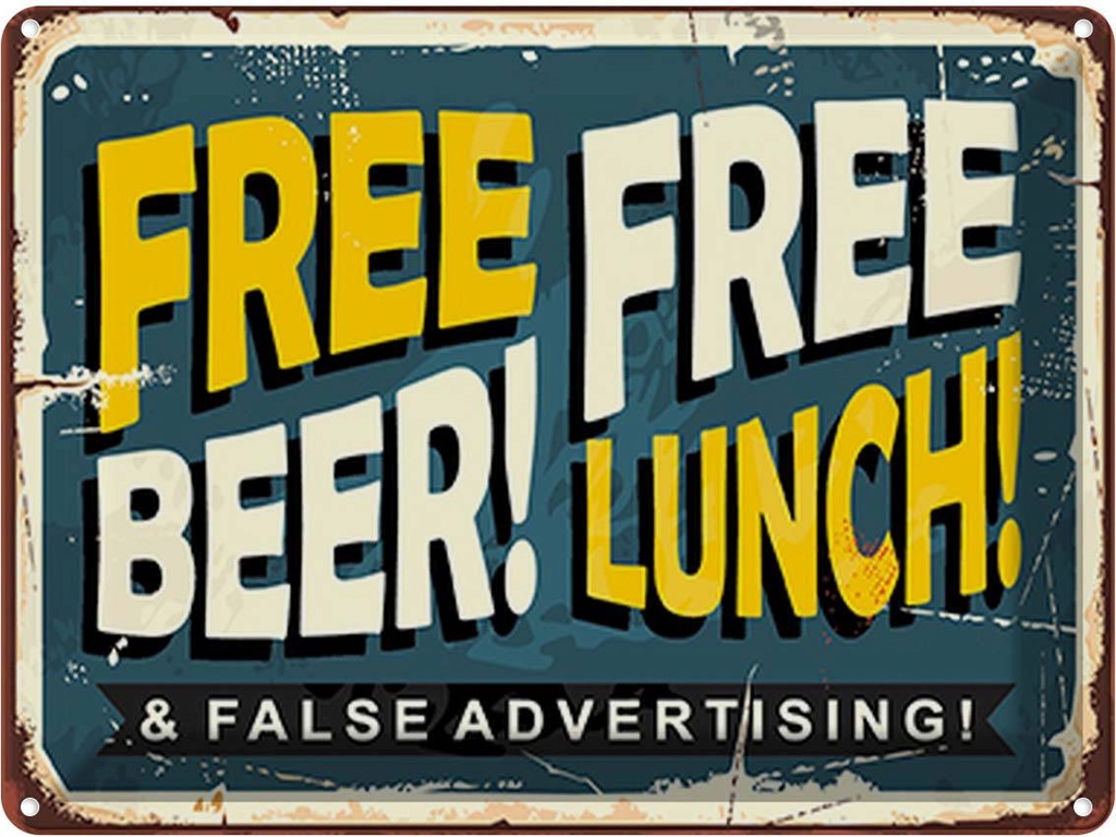 [LA-118862] Blechschild 30x40 cm Free beer lunch Alkohol Essen Trinken Bar Club