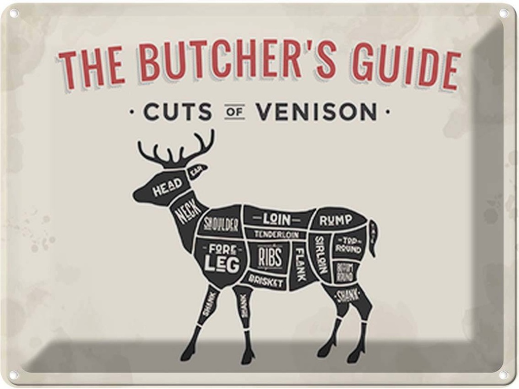 [LA-118865] Blechschild 30x40 cm cuts of Venison Metzgerei Dekoration