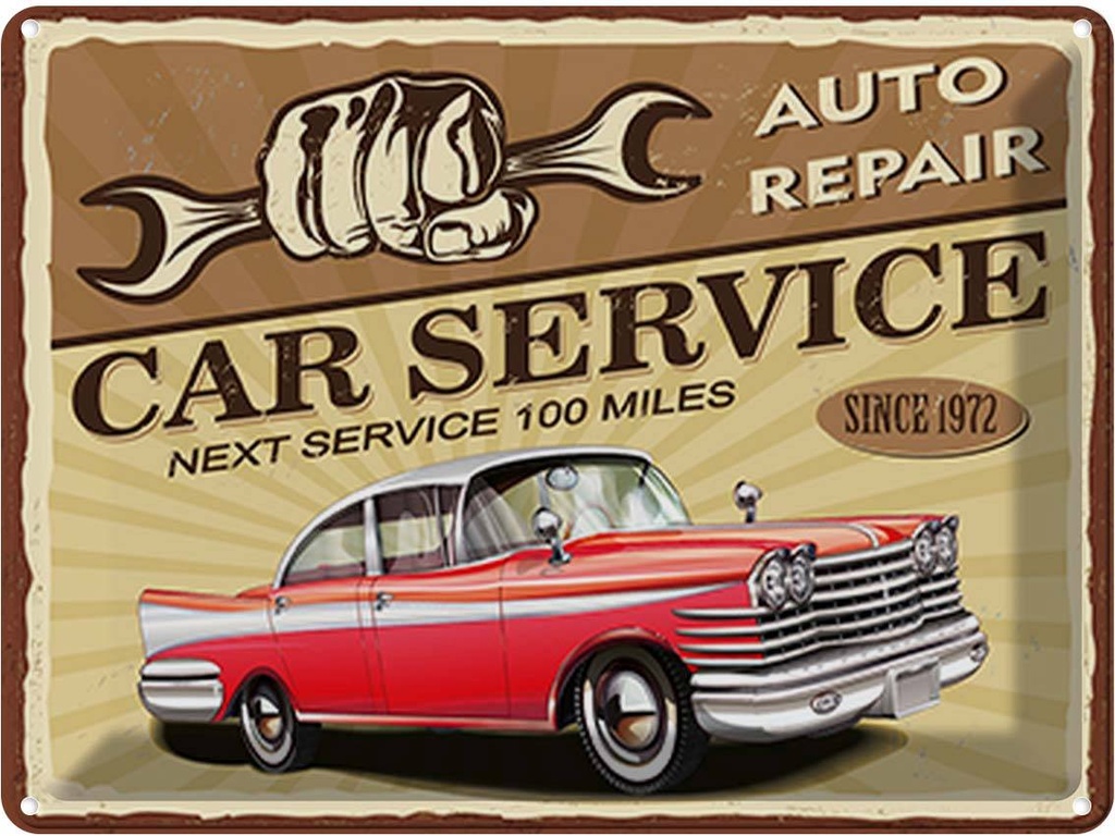 [LA-118887] Blechschild 30x40 cm Car Service Auto repair 1972 Garage Werkstatt
