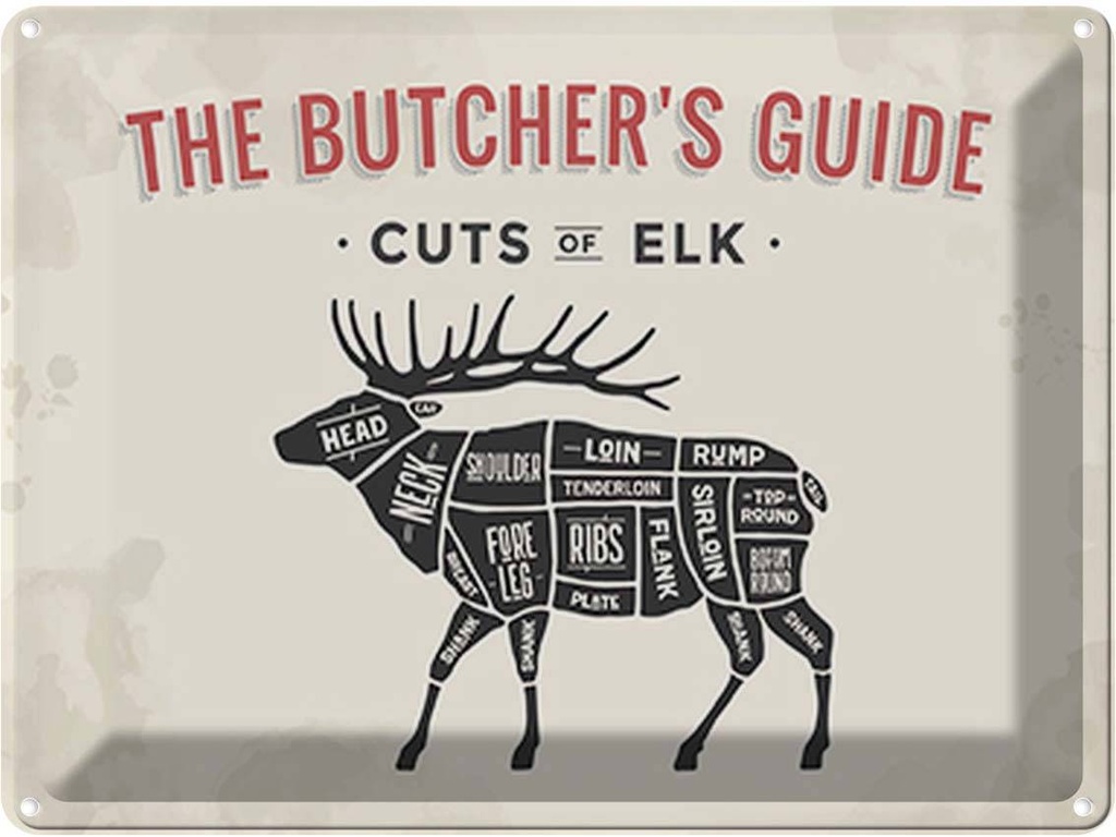 [LA-118892] Blechschild 30x40 cm cuts of Elk Metzgerei Dekoration