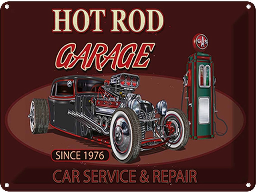 [LA-118893] Blechschild 30x40 cm hot rod Garage car service repair Auto Werkstatt
