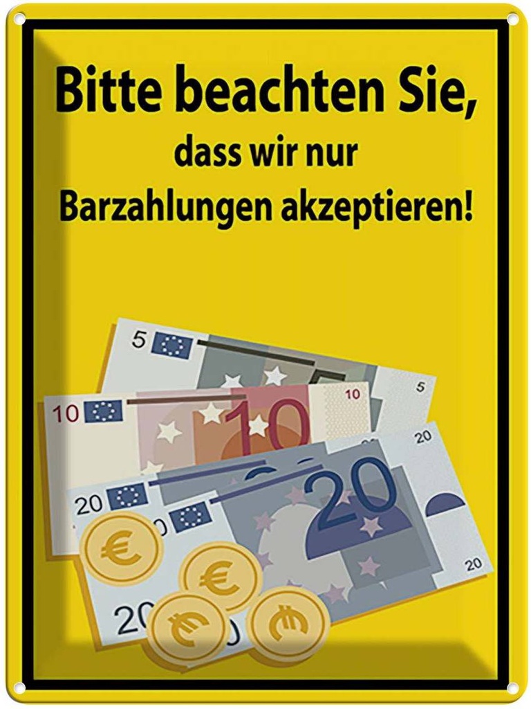 [LA-118913] Blechschild 40x30 cm beachten nur Bargeld akzeptiert Warnschild Hinweisschild Sicherheit Vorsicht