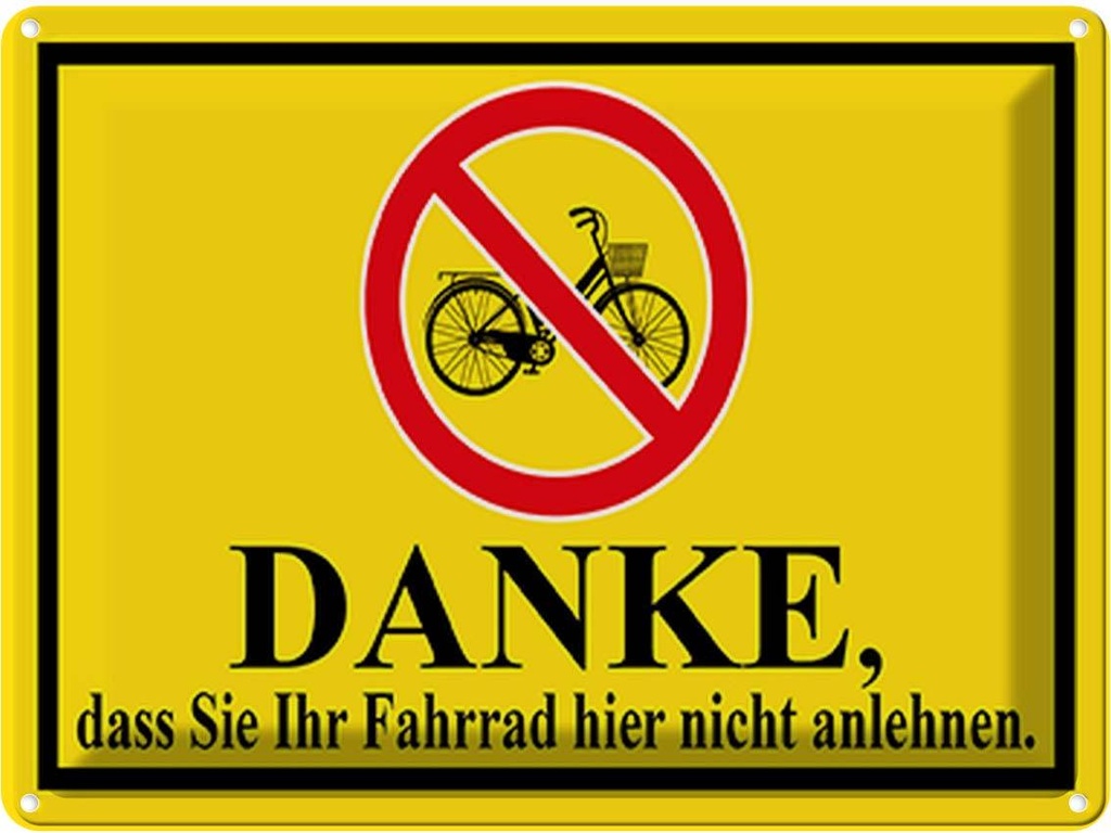 [LA-118938] Blechschild 30x40 cm Danke Fahrrad nicht anlehnen Warnschild Hinweisschild Sicherheit Vorsicht