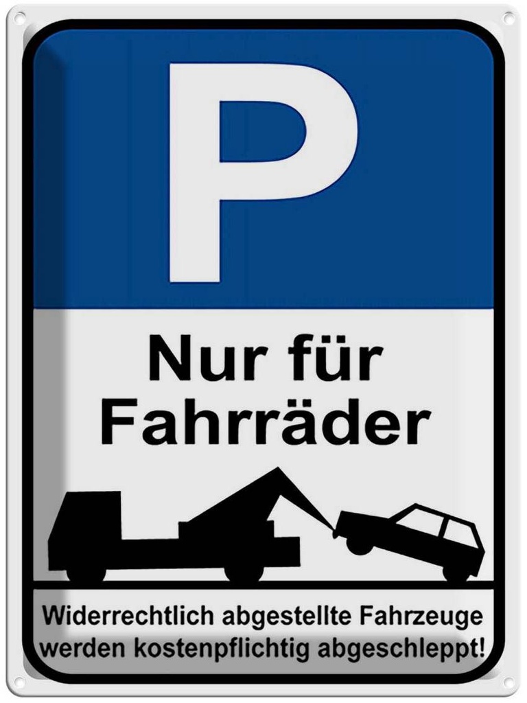 [LA-118949] Blechschild 40x30 cm Parkplatz nur Fahrräder Parkplatzschild