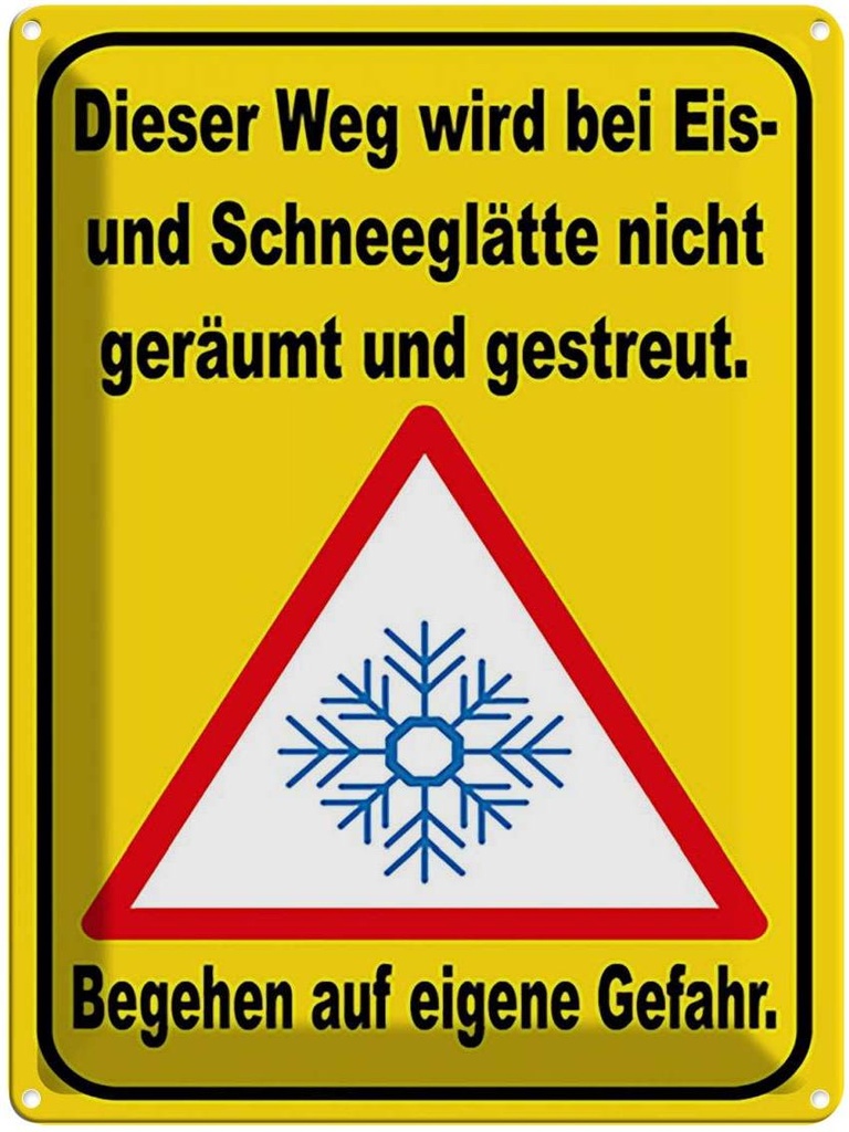 [LA-118971] Blechschild 40x30 cm Eis Schneeglätte eigene Gefahr Warnschild Hinweisschild Sicherheit Vorsicht
