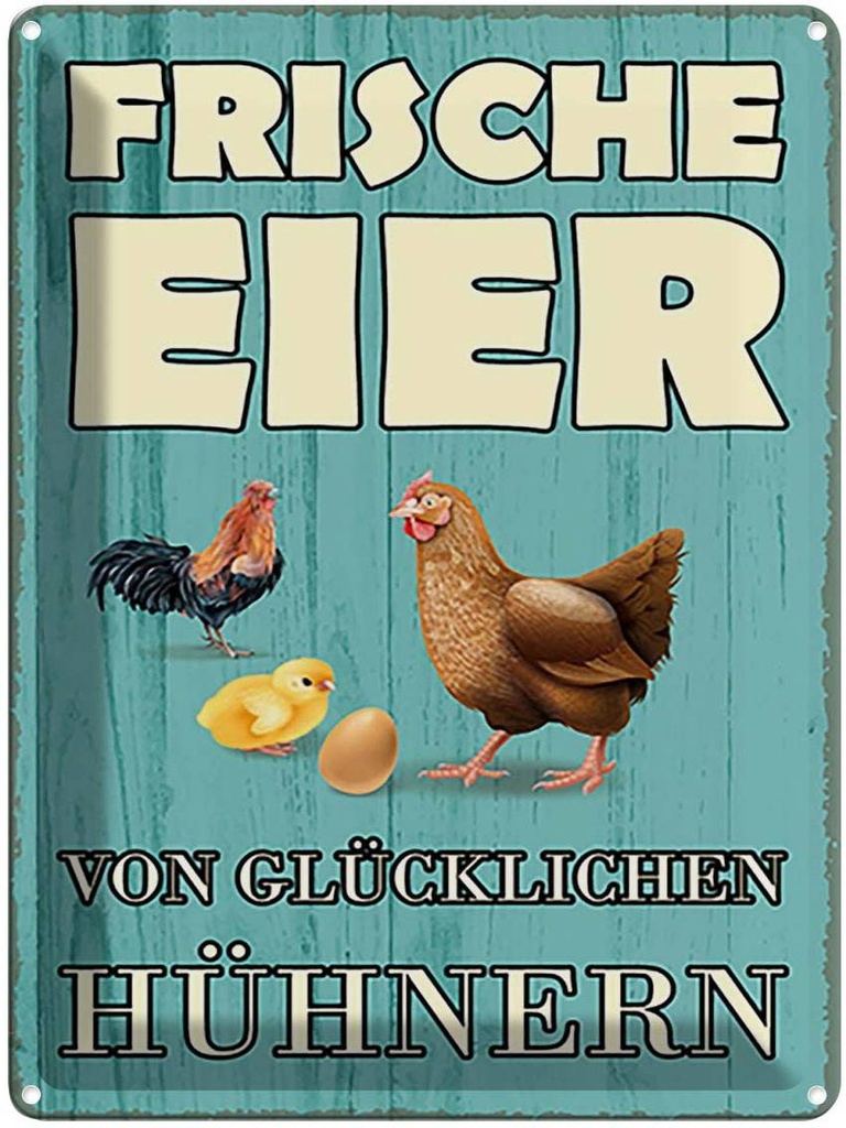 [LA-118997] Blechschild 40x30 cm frische Eier glückliche Hühner Tier Haustier