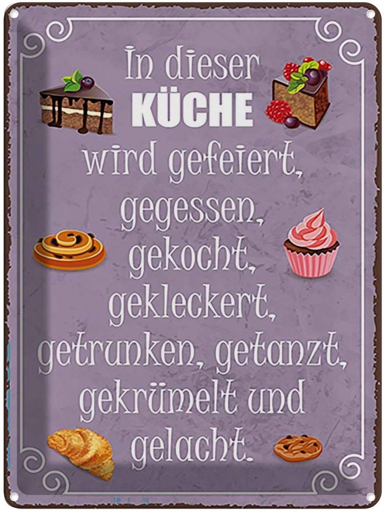 [LA-119002] Blechschild 40x30 cm in dieser Küche wird gefeiert Kochen Essen