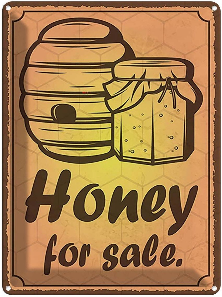 [LA-119113] Blechschild 40x30 cm Honey for sale Honig Verkauf Hofladen Marktstand Laden