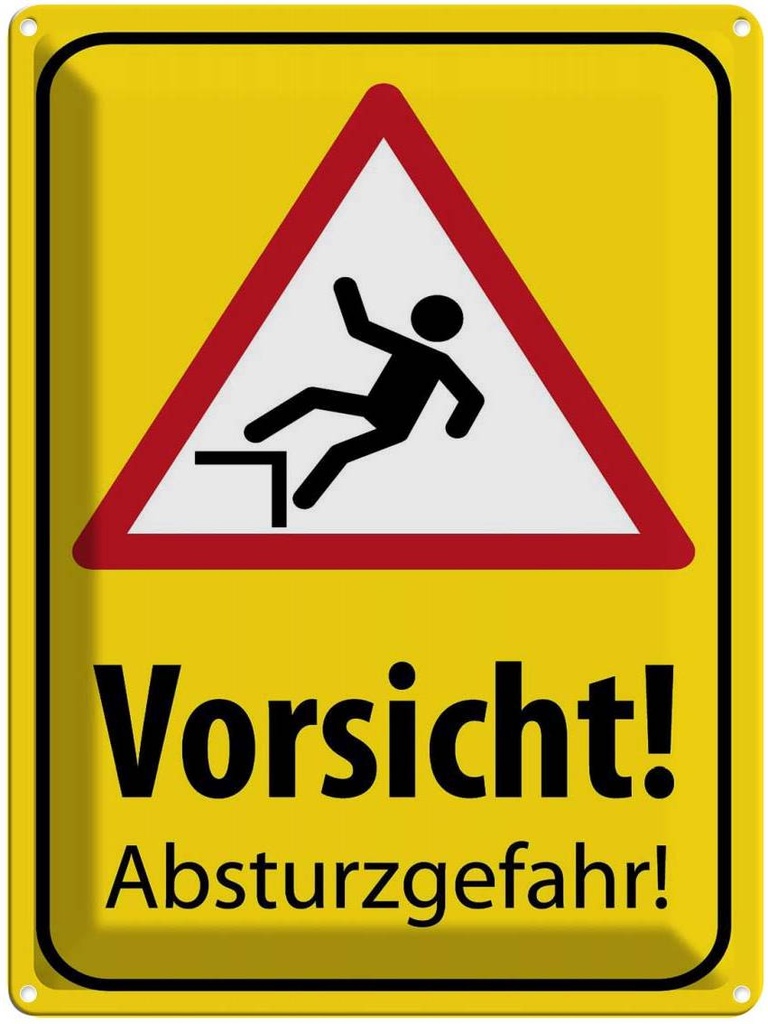 [LA-119236] Blechschild 40x30 cm Vorsicht Abstürzgefahr Warnschild Hinweisschild Sicherheit