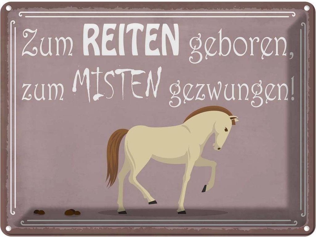 [LA-119315] Blechschild 30x40 cm zum Reiten geboren Pferd Tier Haustier