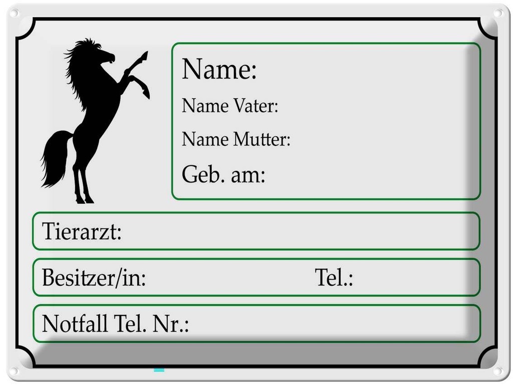 [LA-119318] Blechschild 30x40 cm Pferde Name Vater Mutter geb. am Tier Haustier Pferd