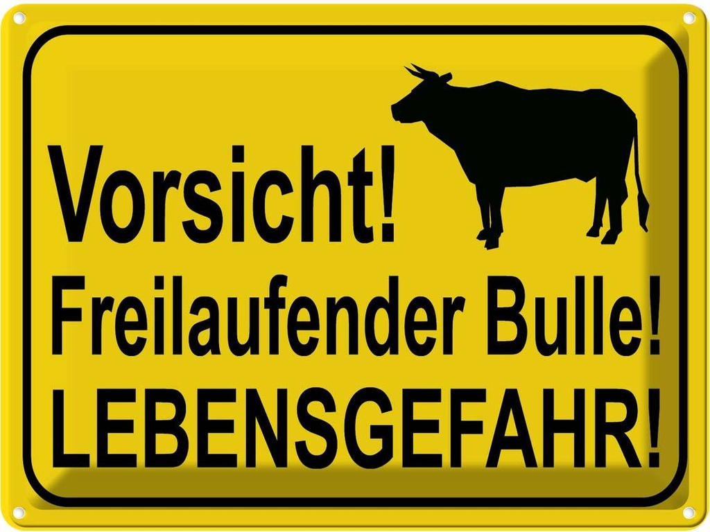 [LA-119339] Blechschild 30x40 cm Vorsicht freilaufender Bulle Warnschild Hinweisschild Sicherheit
