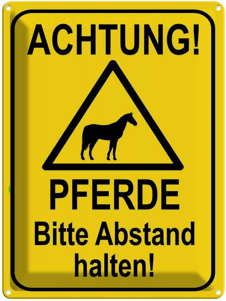 [LA-119344] Blechschild 40x30 cm Achtung Pferde Abstand halten Warnschild Hinweisschild Sicherheit Vorsicht