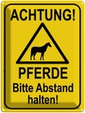 Blechschild 40x30 cm Achtung Pferde Abstand halten Warnschild Hinweisschild Sicherheit Vorsicht