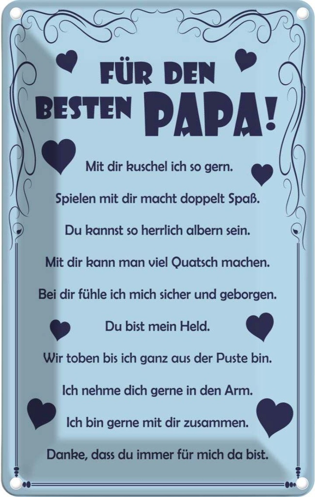 [LA-111635-1812] Blechschild 18x12 cm Für den besten Papa Männer Frauen Spruch Zitat