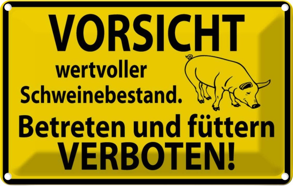 [LA-111642-1812] Blechschild 12x18 cm Wertvoller Schweinebestand Warnschild Hinweisschild Sicherheit Vorsicht