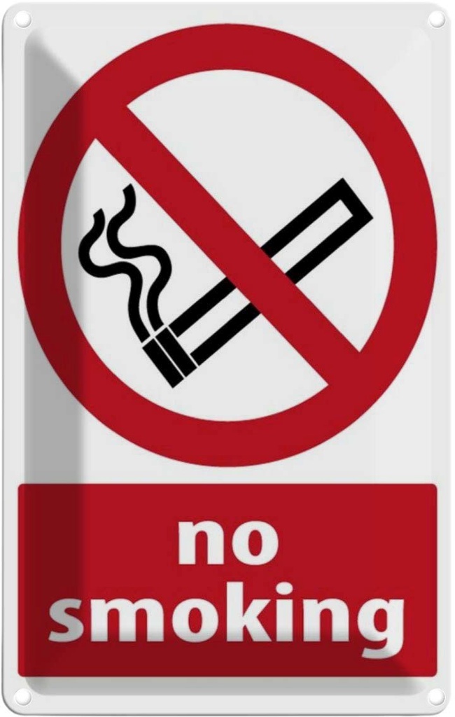 [LA-111666-1812] Blechschild 18x12 cm No Smoking Warnschild Hinweisschild Sicherheit Vorsicht