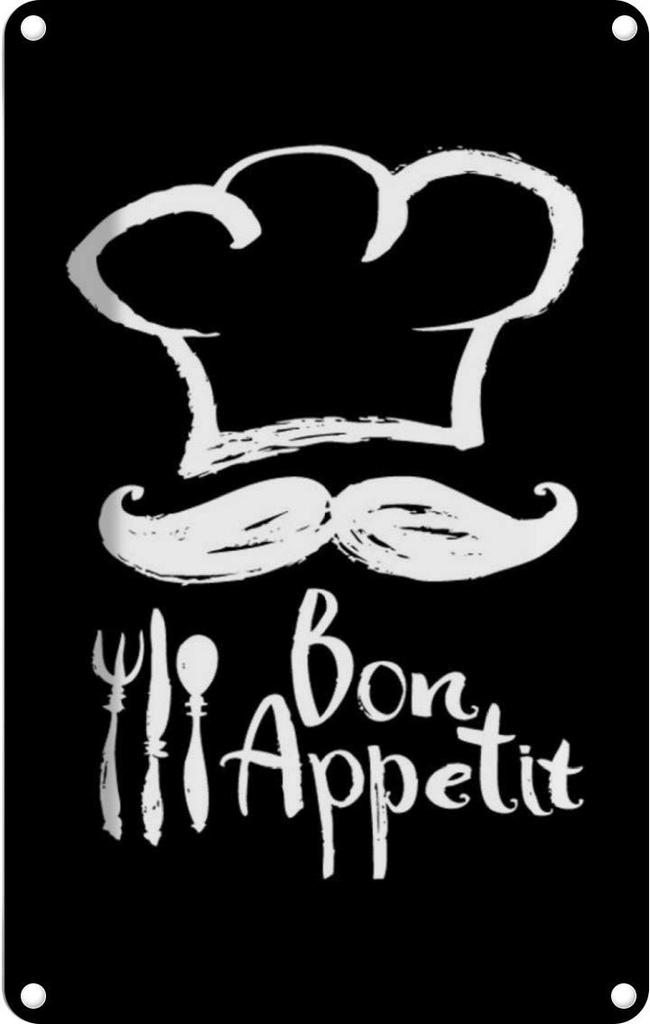 [LA-111673-1812] Blechschild 18x12 cm Essen Bon Appetit Restaurant s/w Trinken