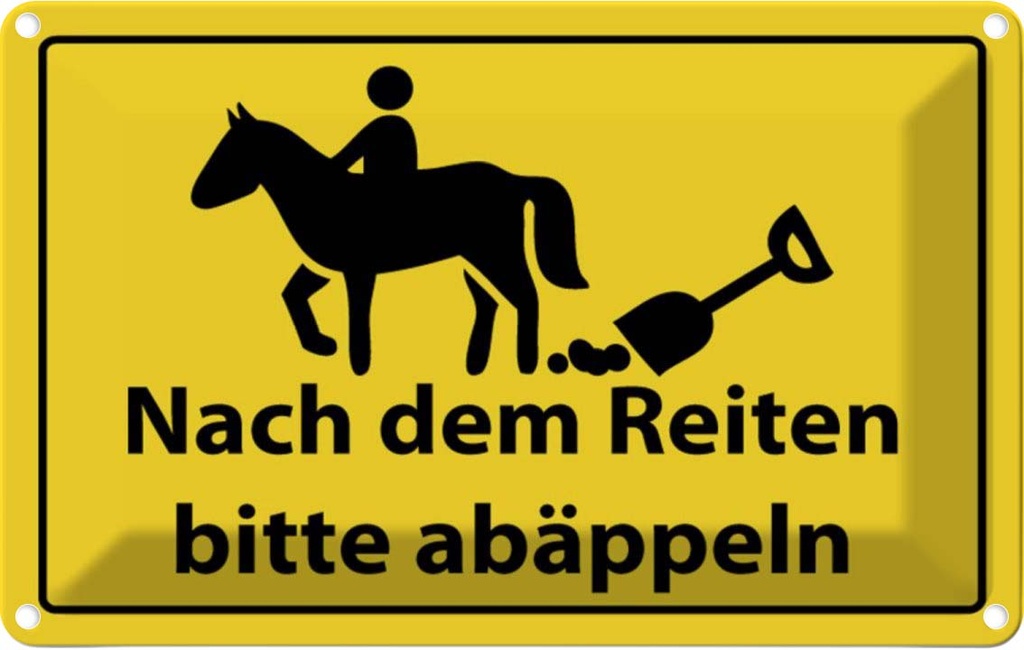 [LA-111706-1812] Blechschild 12x18 cm Nach Reiten bitte abäppel Warnschild Hinweisschild Sicherheit Vorsicht