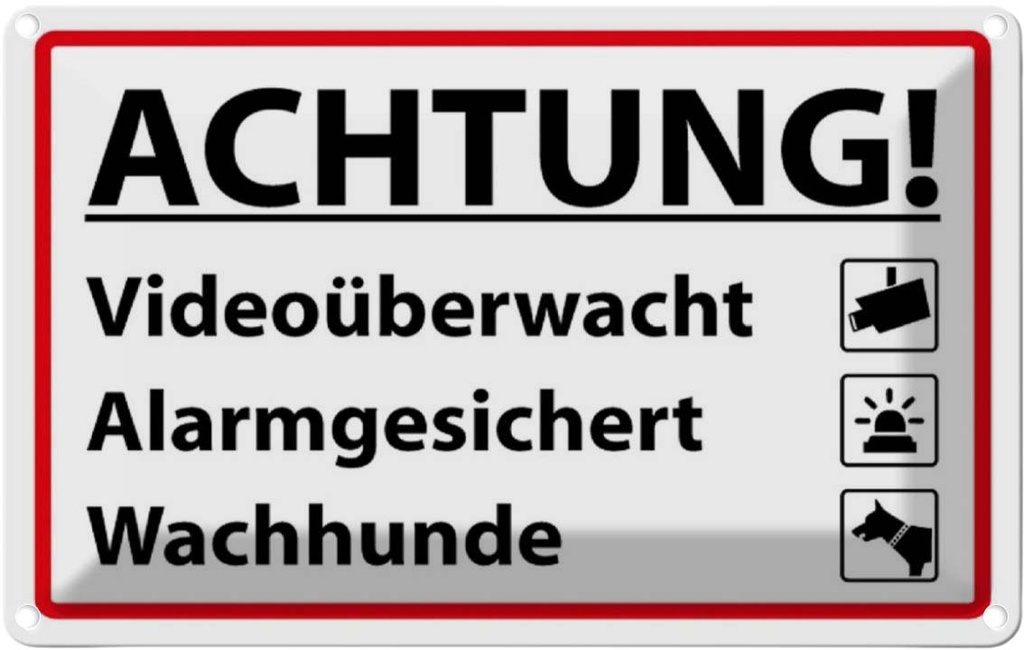 [LA-111724-1812] Blechschild 12x18 cm Achtung Videoüberwacht Alarm Warnschild Hinweisschild Sicherheit Vorsicht