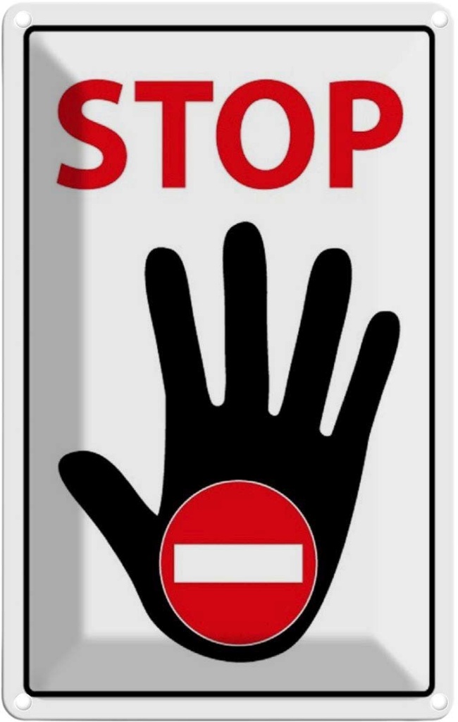 [LA-111734-1812] Blechschild 18x12 cm Stop Hand s/w/r Warnschild Hinweisschild Sicherheit Vorsicht