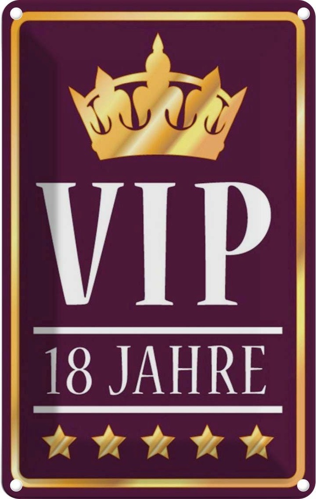[LA-111740-1812] Blechschild 18x12 cm VIP 18 Jahre lila/weiß Geburtstag Feiern Party