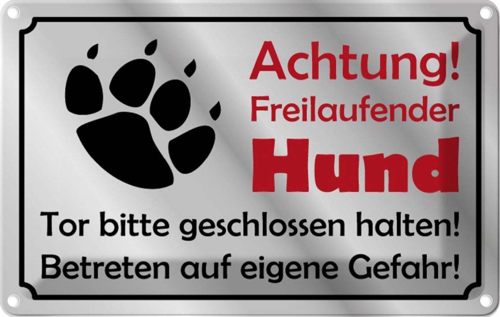 [LA-111755-1812] Blechschild 12x18 cm Achtung Freilaufender Hund Gefahr Warnschild Hinweisschild Sicherheit Vorsicht