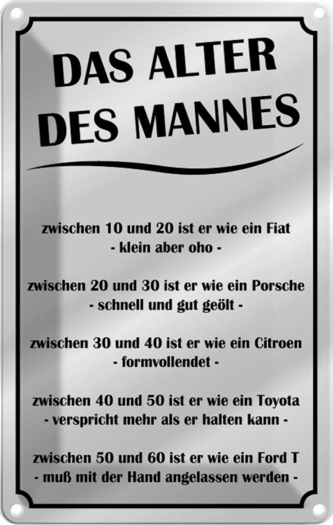 [LA-111760-1812] Blechschild 18x12 cm das Alter des Mannes Dekoration Spruch Zitat