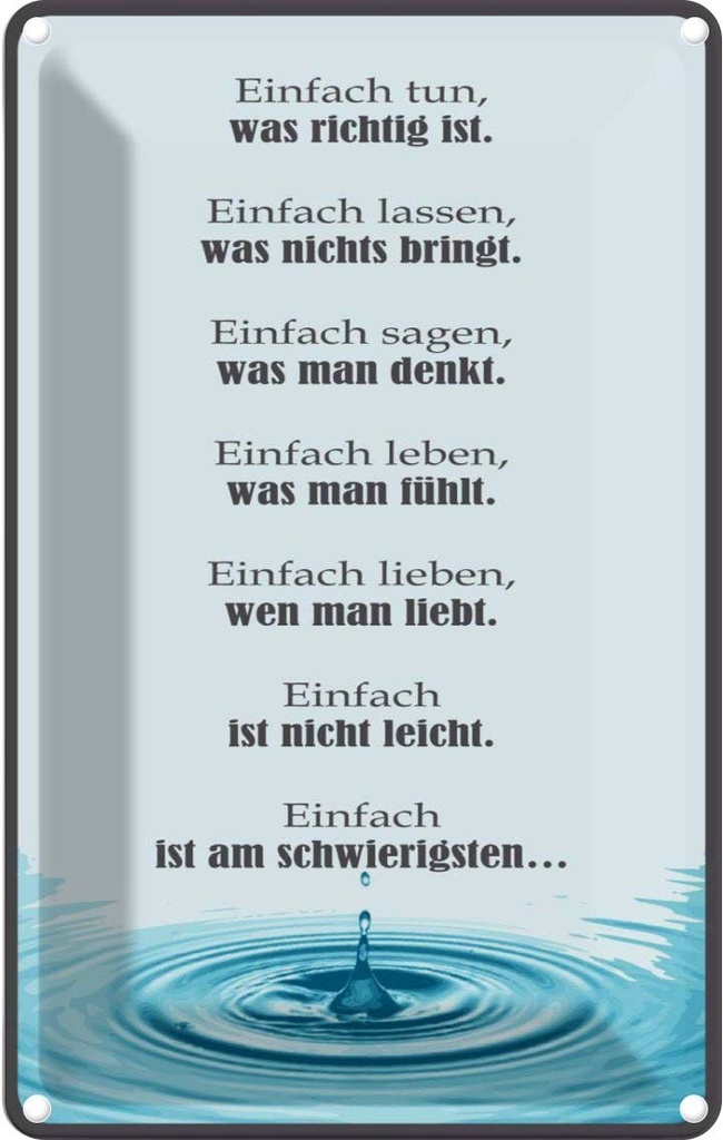 [LA-111762-1812] Blechschild 18x12 cm Einfach ist am schwierigsten Dekoration Spruch Zitat