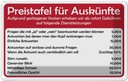 Blechschild 12x18 cm Preistafel für Auskünfte Dekoration