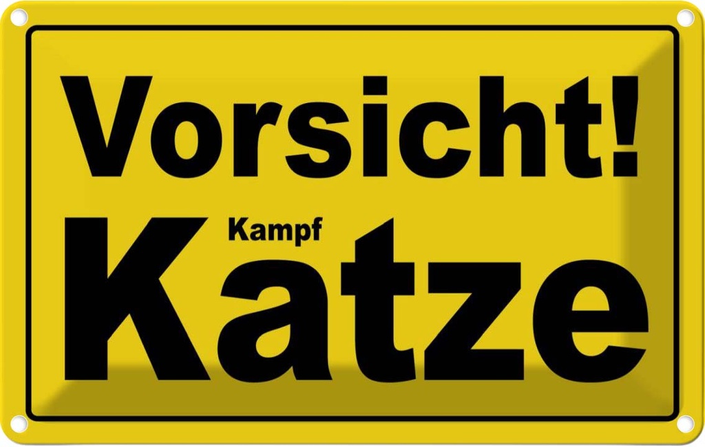 [LA-111769-1812] Blechschild 12x18 cm Vorsicht Kampf Katze Tier Haustier