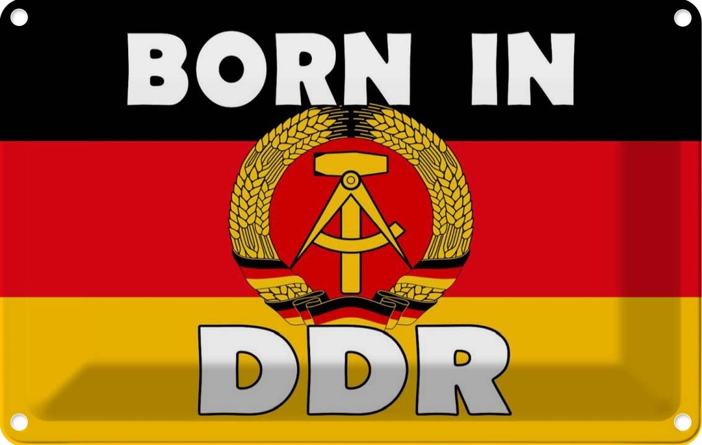 [LA-111778-1812] Blechschild 12x18 cm Nostalgie Born in DDR Fahne Flagge Wappen