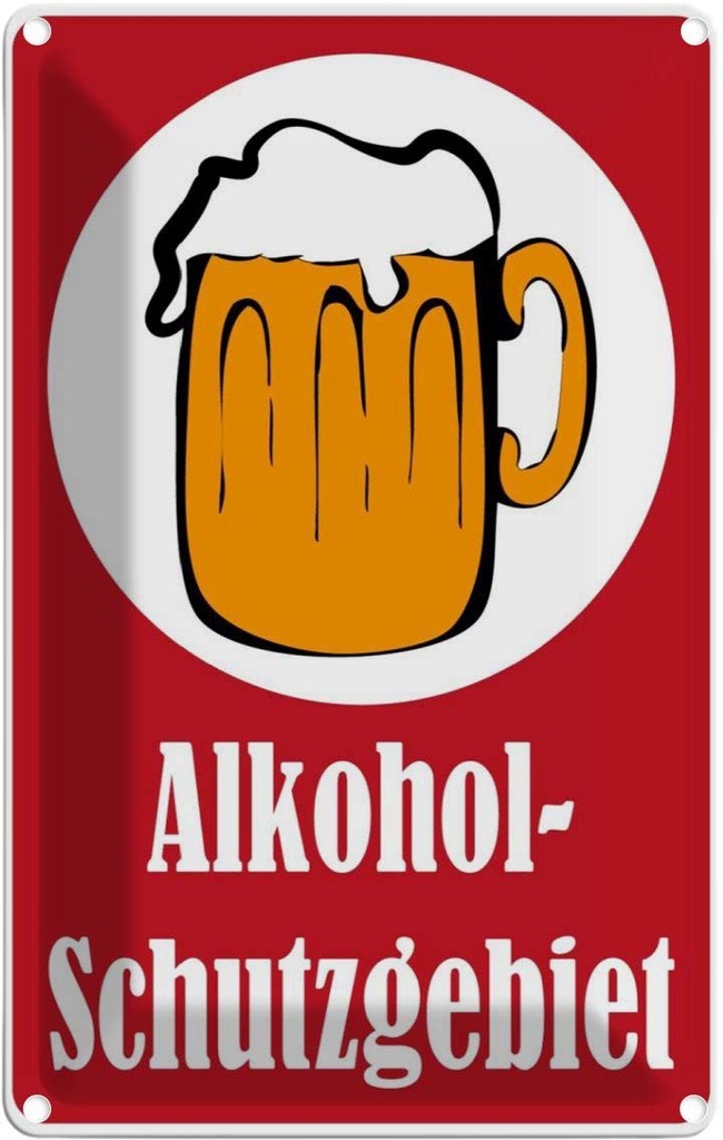 [LA-111786-1812] Blechschild 18x12 cm Alkohol Schutzgebiet rot Essen Trinken Bar Club