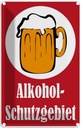 Blechschild 18x12 cm Alkohol Schutzgebiet rot Essen Trinken Bar Club