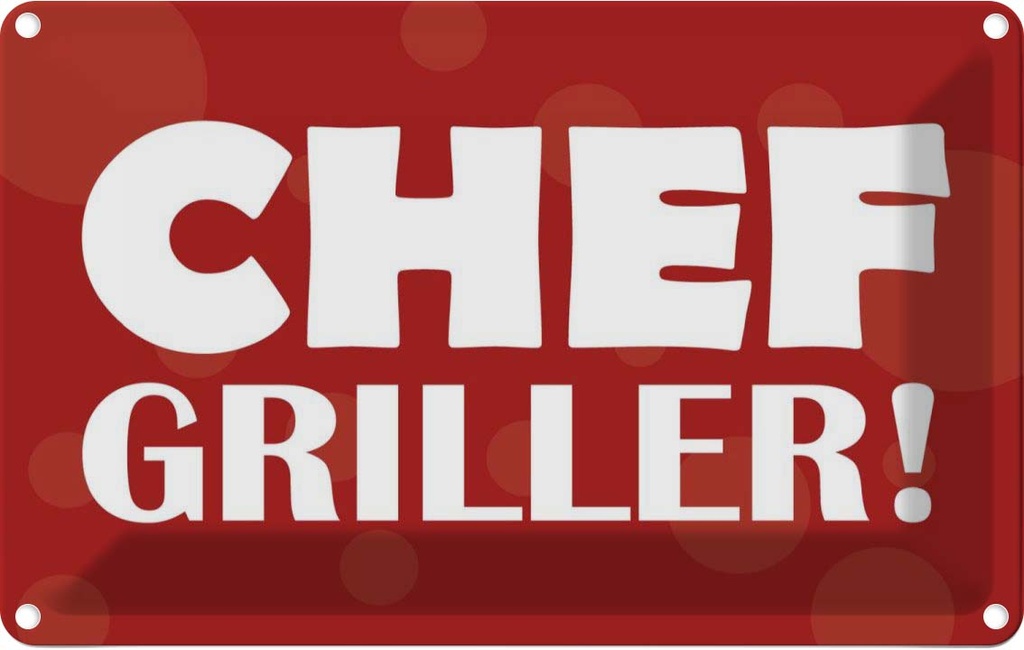 [LA-111790-1812] Blechschild 12x18 cm Chef Griller rotes Essen Trinken