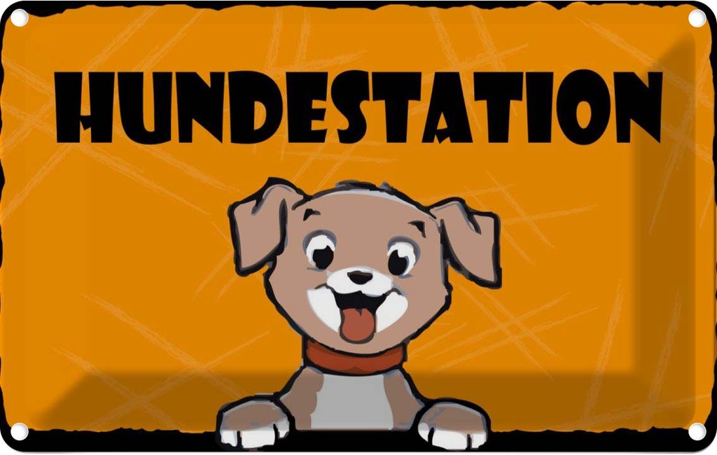 [LA-111801-1812] Blechschild 12x18 cm Hundestation orange Tier Haustier Hund