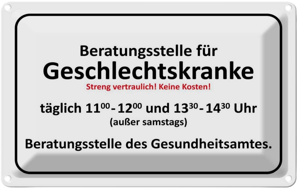 [LA-111815-1812] Blechschild 12x18 cm Beratungsstelle Geschlechtskranke