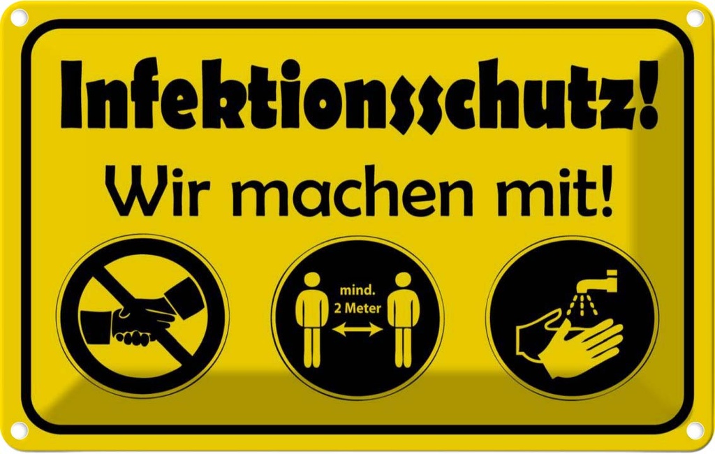 [LA-111829-1812] Blechschild 12x18 cm Infektionsschutz wir machen mit Warnschild Hinweisschild Sicherheit Vorsicht