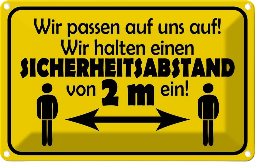 [LA-111830-1812] Blechschild 12x18 cm Sicherheitsabstand 2m Warnschild Hinweisschild Sicherheit Vorsicht