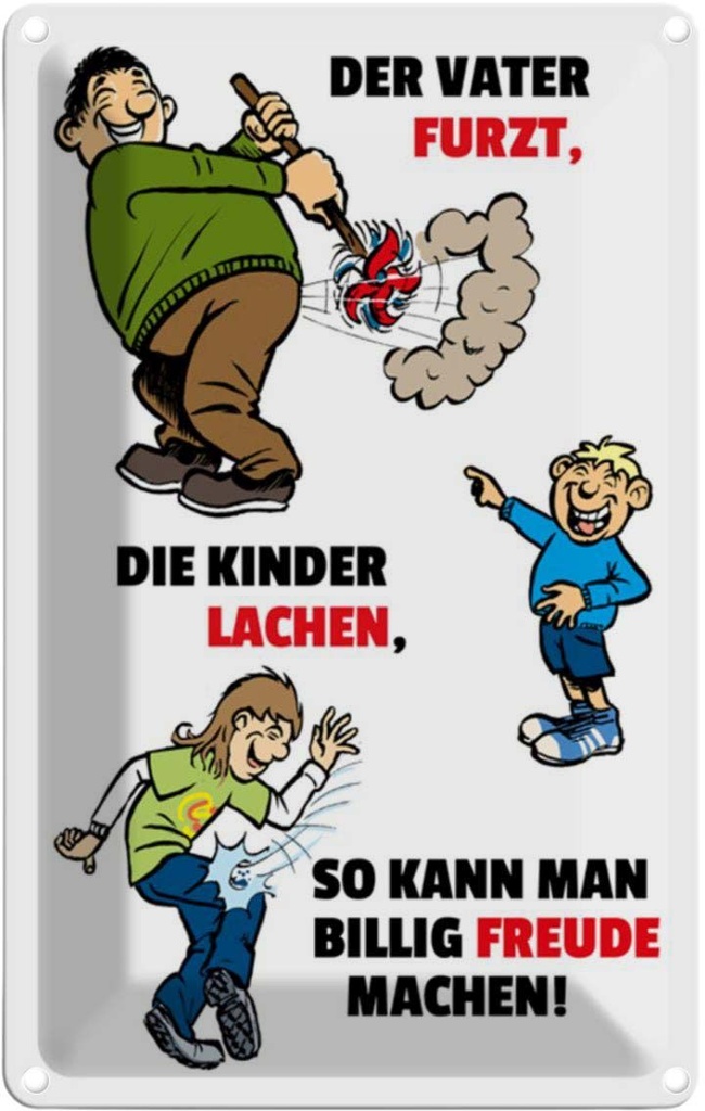 [LA-111860-1812] Blechschild 18x12 cm Vater furzt Kinder lachen Familie Freunde