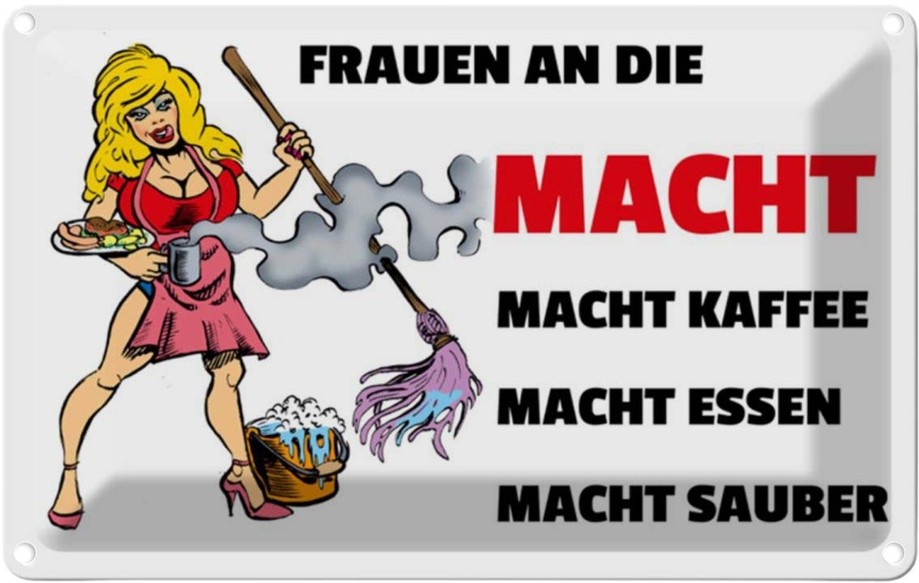 [LA-111865-1812] Blechschild 12x18 cm Frauen an die Macht. Macht Kaffee Spruch Zitat