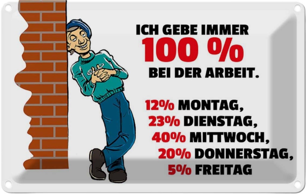 [LA-111910-1812] Blechschild 12x18 cm Gebe immer 100% bei der Arbeit Dekoration Spruch Zitat