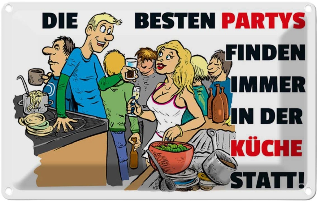 [LA-111976-1812] Blechschild 12x18 cm Besten Parties in der Küche Kochen Essen