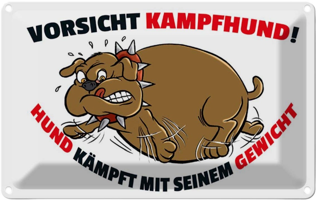 [LA-111985-1812] Blechschild 12x18 cm Kampfhund kämpft mit Gewicht Tier Haustier Hund