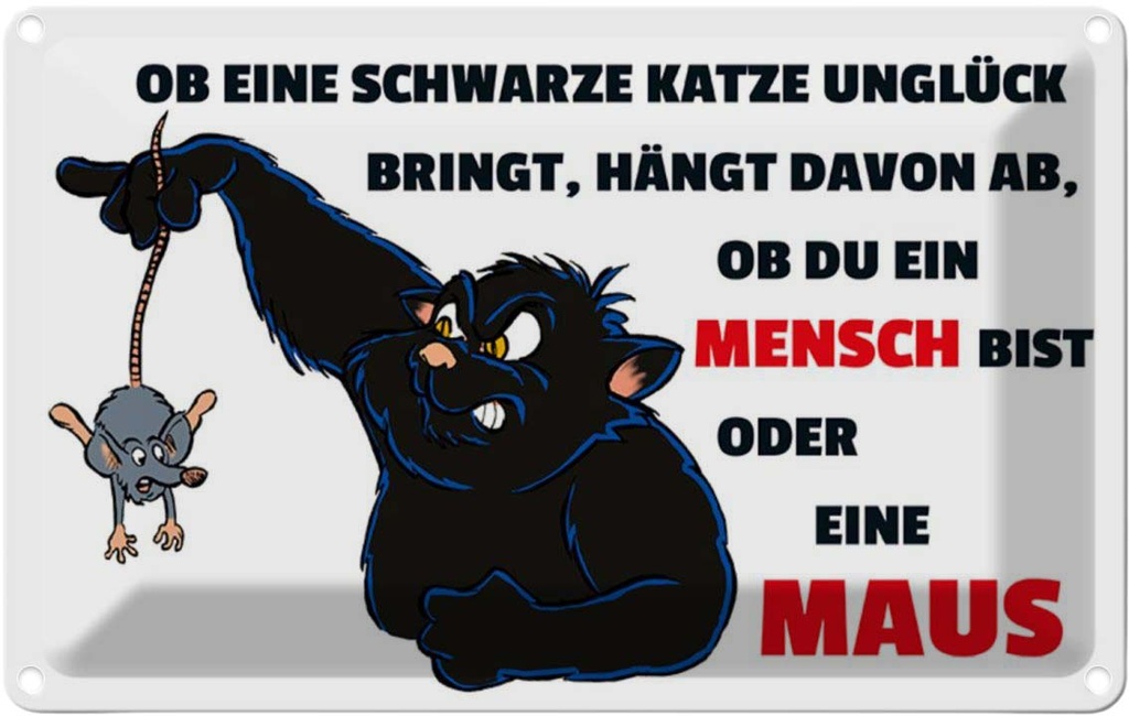 [LA-111987-1812] Blechschild 12x18 cm Ob schwarze Katze Unglück bringt Tier Haustier